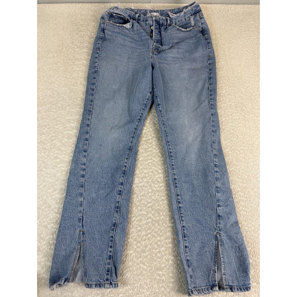Good American Jeans Womens 15 Blue High Rise Straight Slit Hem Distressed Denim